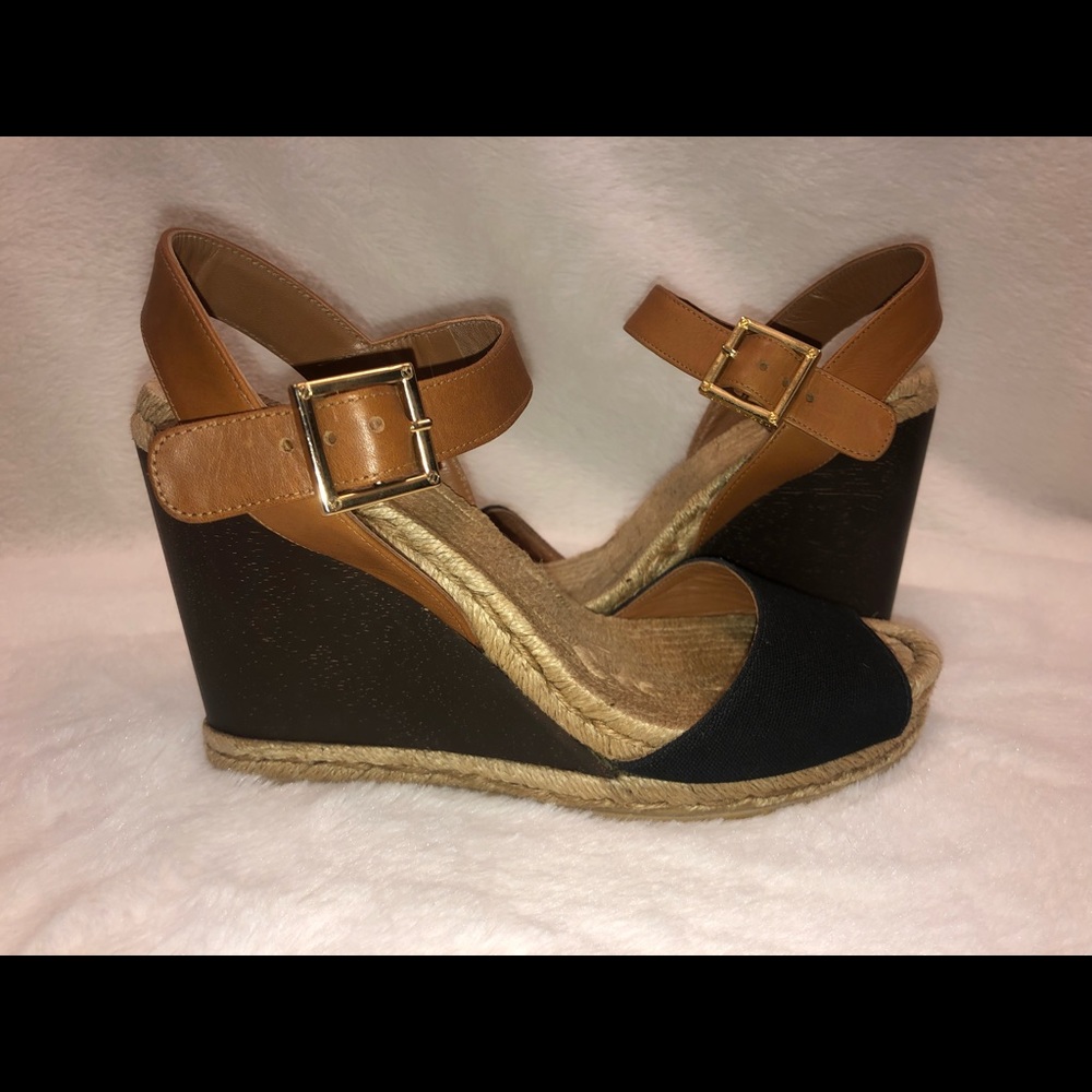 TORY BURCH Black Wood Wedge Espadrille in Black